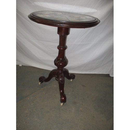 316 - A 19th century tri-footed pedestal lamp table with later Italian specimen marble top, in good useabl... 