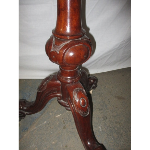 316 - A 19th century tri-footed pedestal lamp table with later Italian specimen marble top, in good useabl... 