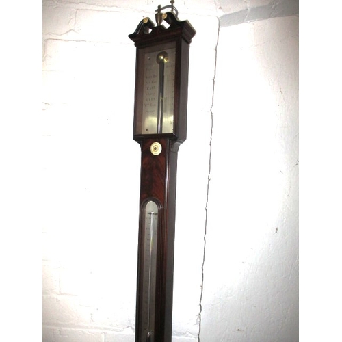 320 - A Regency mahogany stick barometer by J Smith Royal Exchange London C1820, approx. length 102cm in w... 