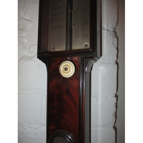 320 - A Regency mahogany stick barometer by J Smith Royal Exchange London C1820, approx. length 102cm in w... 