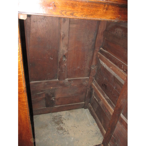 319 - An 18th Welsh oak game keepers cupboard having 3 secret lockable top drawers, comes in 2 parts, appr... 