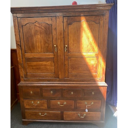 319 - An 18th Welsh oak game keepers cupboard having 3 secret lockable top drawers, comes in 2 parts, appr... 