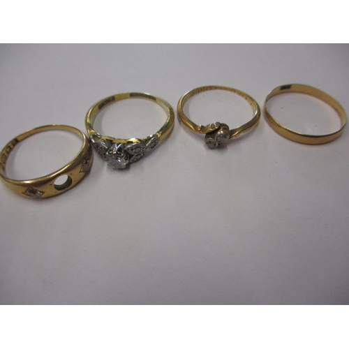 51 - 4 Gold rings all marked for 18ct, some damages, approx. gross parcel weight 7.6g