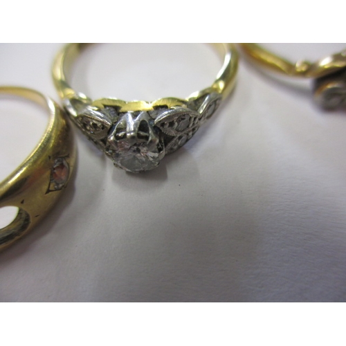 51 - 4 Gold rings all marked for 18ct, some damages, approx. gross parcel weight 7.6g