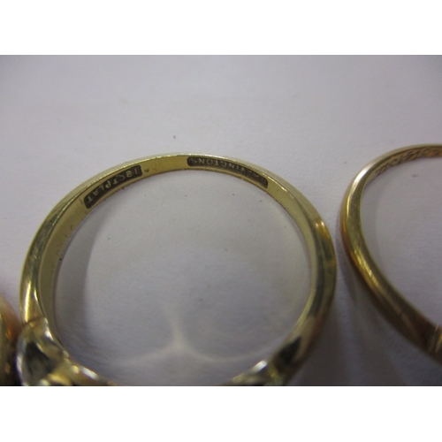 51 - 4 Gold rings all marked for 18ct, some damages, approx. gross parcel weight 7.6g