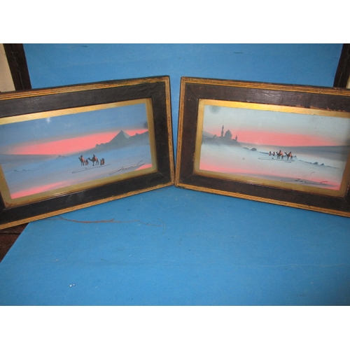 307 - Two early 20th century watercolour pictures in period leather covered frames, approx. frame sizes 51... 