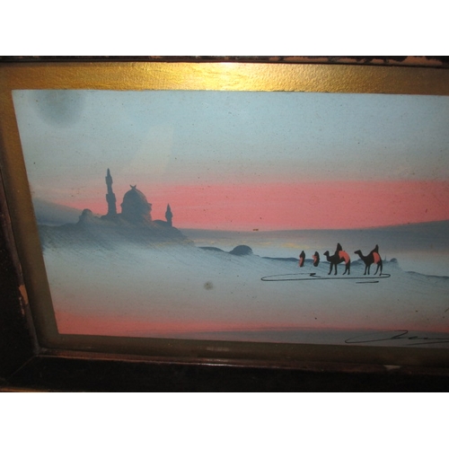 307 - Two early 20th century watercolour pictures in period leather covered frames, approx. frame sizes 51... 