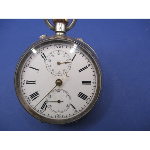 104 - A continental 935 silver cased pocket stop watch, in current working order with minor use-related ma... 