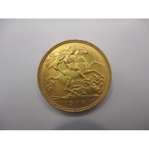 115 - An Edward VII gold half sovereign dated 1905, a circulated coin with fine definition of features