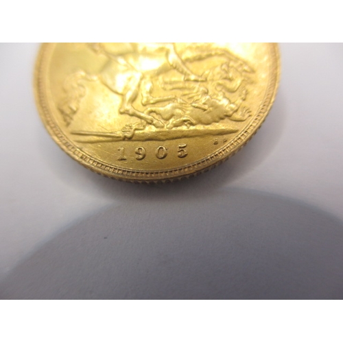 115 - An Edward VII gold half sovereign dated 1905, a circulated coin with fine definition of features