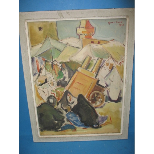 310 - Oil on canvas Egyptian market scene, signed and dated Morris Farid 1956, approx. image size 46x35cm,... 