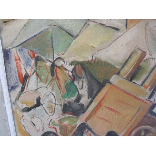 310 - Oil on canvas Egyptian market scene, signed and dated Morris Farid 1956, approx. image size 46x35cm,... 