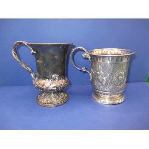 182 - Two antique sterling silver tankards, both with family initials, approx. gross parcel weight 344g