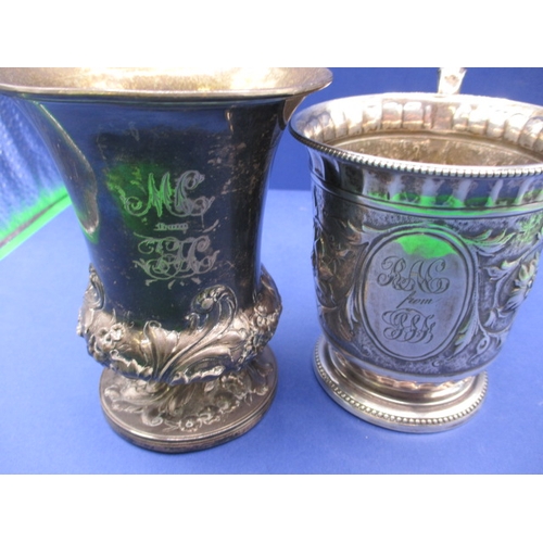 182 - Two antique sterling silver tankards, both with family initials, approx. gross parcel weight 344g