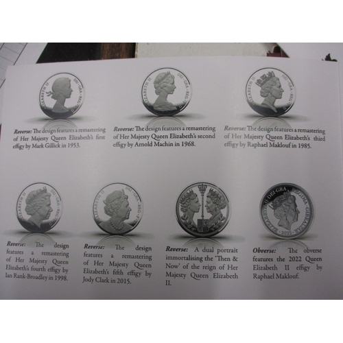 164 - A set of 6 platinum commemorative coins dated 2022, showing the various portraits of Queen Elizabeth... 