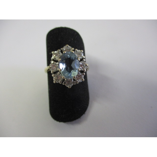 5 - A vintage 750 gold, diamond and Mozambique aquamarine ring, approx. ring size ,L, approx. weight 4.4... 