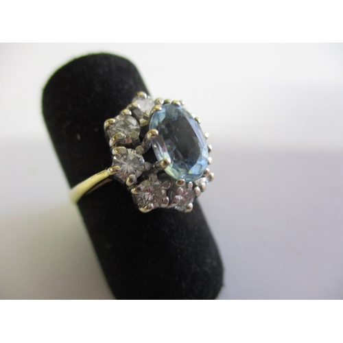 5 - A vintage 750 gold, diamond and Mozambique aquamarine ring, approx. ring size ,L, approx. weight 4.4... 