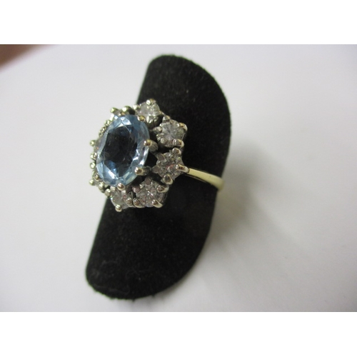 5 - A vintage 750 gold, diamond and Mozambique aquamarine ring, approx. ring size ,L, approx. weight 4.4... 