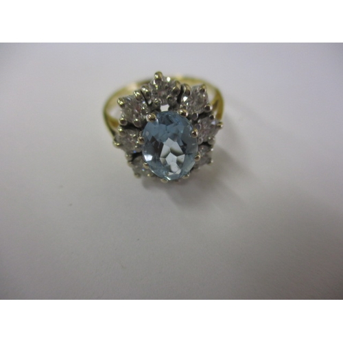 5 - A vintage 750 gold, diamond and Mozambique aquamarine ring, approx. ring size ,L, approx. weight 4.4... 