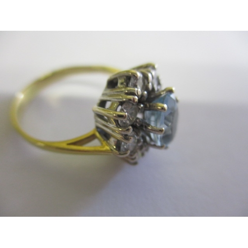 5 - A vintage 750 gold, diamond and Mozambique aquamarine ring, approx. ring size ,L, approx. weight 4.4... 