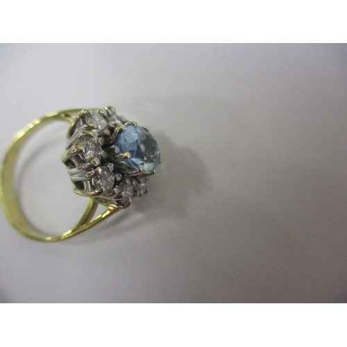 5 - A vintage 750 gold, diamond and Mozambique aquamarine ring, approx. ring size ,L, approx. weight 4.4... 