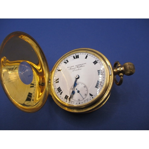 96 - An 18ct gold cased pocket watch, the dial marked “To the Admiralty, James Walker, London” runs when ... 