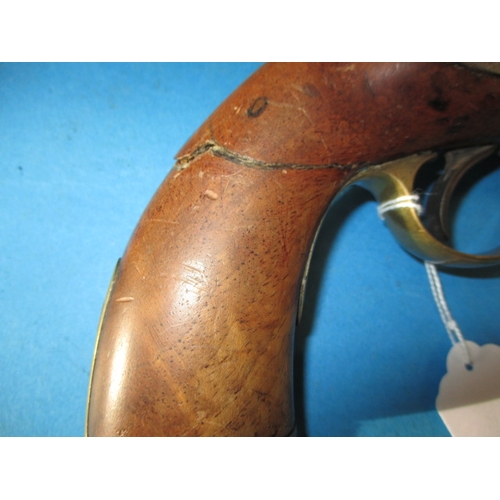 262 - An E.I.G. cavalry percussion pistol marked Birmingham 1867, repaired stock, functioning hammer and g... 