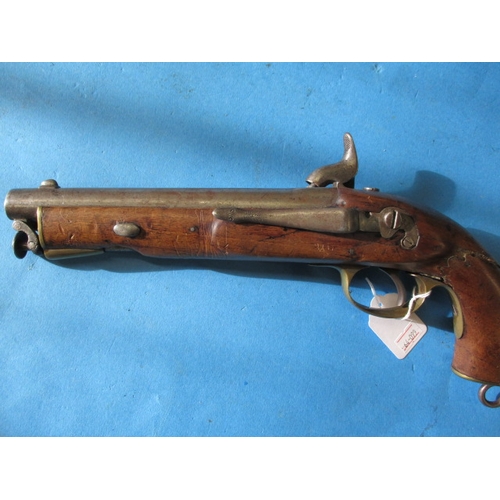 262 - An E.I.G. cavalry percussion pistol marked Birmingham 1867, repaired stock, functioning hammer and g... 