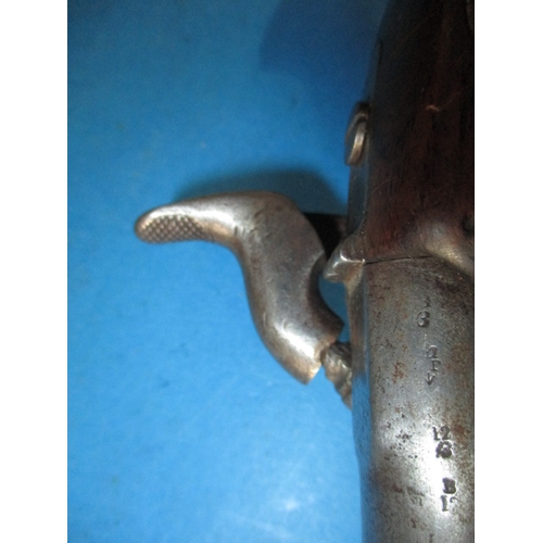 262 - An E.I.G. cavalry percussion pistol marked Birmingham 1867, repaired stock, functioning hammer and g... 