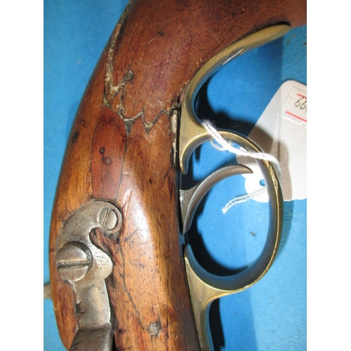 262 - An E.I.G. cavalry percussion pistol marked Birmingham 1867, repaired stock, functioning hammer and g... 