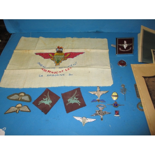 246 - 6th Airborne Regiment items, to include cloth and metal badges, all genuine period pieces from the r... 