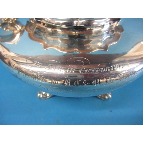 187 - A William IV sterling silver tea pot, having an interesting dedication dated 1836, approx. gross wei... 