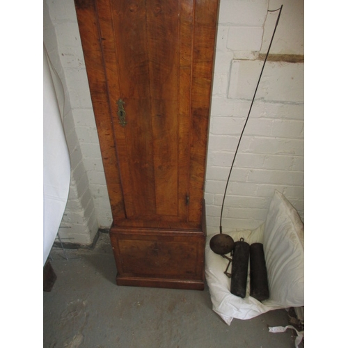 302 - An antique long case clock, having a walnut veneer carcase and painted dial marked Webber of Lavenha... 