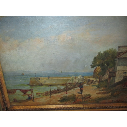 312 - A vintage oil on board Welsh harbour scene, approx. image size 35x24cm, signer lower right, in pre-o... 