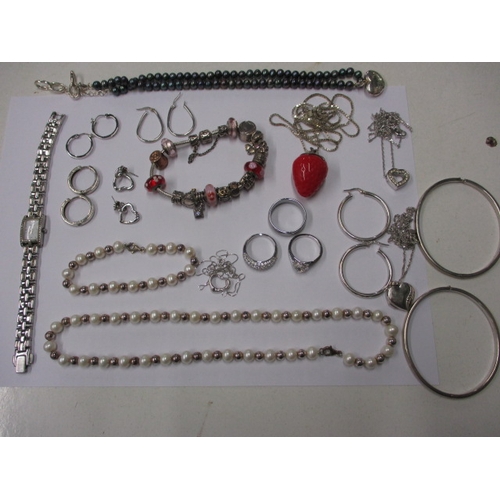 220 - A parcel of costume jewellery to include some gold and silver items and a Pandora charm bracelet, al... 