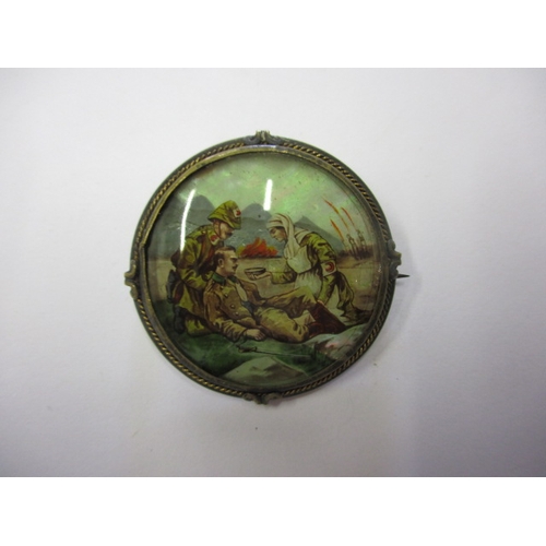 229 - A 19th century hand-painted on mother of pearl brooch depicting a Crimea war scene, in good used con... 