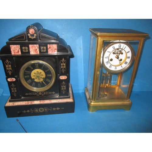 295 - Two vintage mantle clocks, one with mercury filled pendulum, neither tested as to function