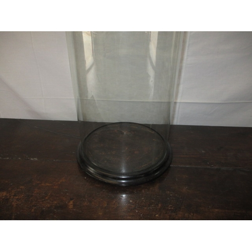 294 - An early 20th Century glass display dome on turn wood base. Approximate height 50cm, diameter 27cm. ... 