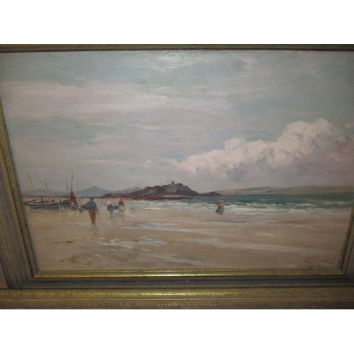 313 - 2 early 20th Century costal scene oil paintings, one on canvas, one on board. Both signed and dated ... 