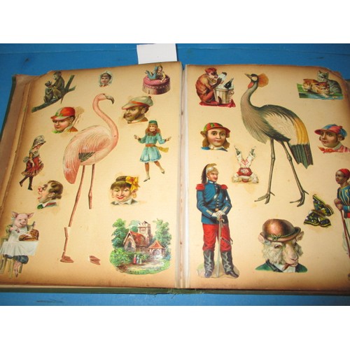 288 - A Victorian scrap book with approx. 60 pages of good quality paper scraps, some pages loose and bump... 