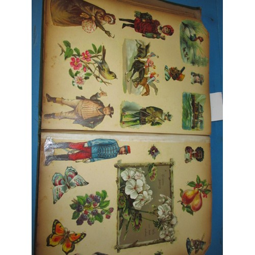 288 - A Victorian scrap book with approx. 60 pages of good quality paper scraps, some pages loose and bump... 