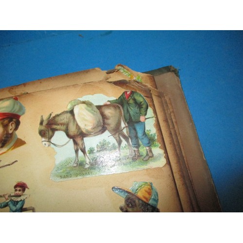 288 - A Victorian scrap book with approx. 60 pages of good quality paper scraps, some pages loose and bump... 