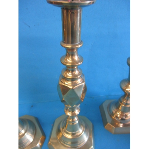 289 - 3 Pairs of Victorian brass candlesticks, to include a Diamond Princess pair, all in useable pre-owne... 