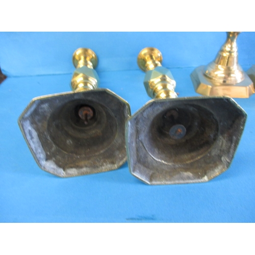 289 - 3 Pairs of Victorian brass candlesticks, to include a Diamond Princess pair, all in useable pre-owne... 