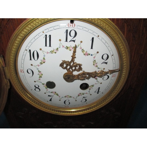 296 - A vintage oak cased mantle clock, with French movement, having general age-related marks and not run... 