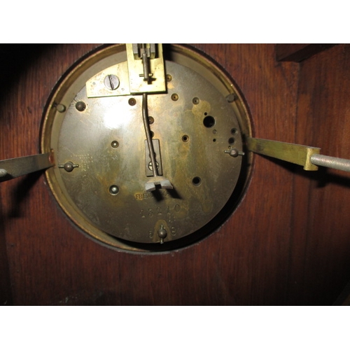 296 - A vintage oak cased mantle clock, with French movement, having general age-related marks and not run... 