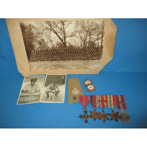 242 - WWII Royal Engineers medal group to include MBE, with photos and badges, all in used condition