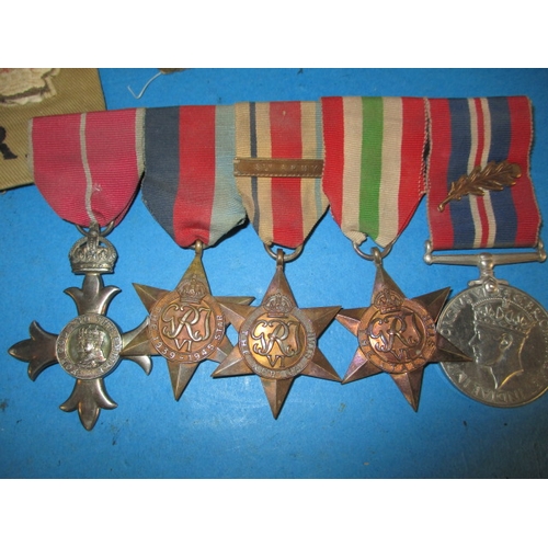 242 - WWII Royal Engineers medal group to include MBE, with photos and badges, all in used condition