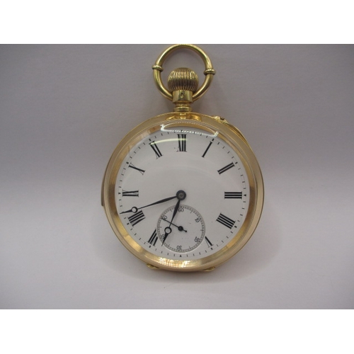 97 - A vintage 18ct gold cased quarter repeating pocket watch, in working order. Recently serviced, with ... 