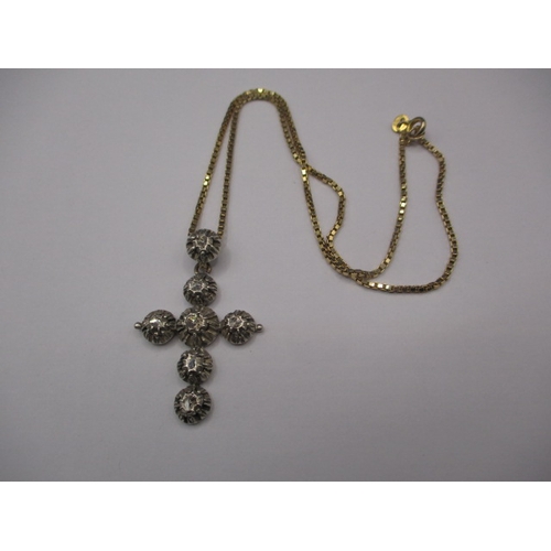 81 - A Victorian gold silver and diamond cross necklace pendant with later 9ct yellow gold chain, in good... 